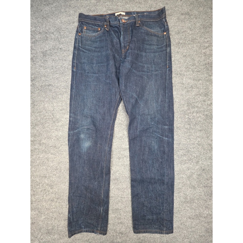 The Unbranded Brand UB201 Raw Denim Jeans Mens 33 Tapered Blue Selvedge 14.5 oz
